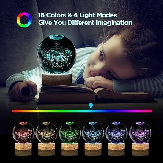 3D Galaxy Crystal Ball LED Night Light – 16 Colors, 4 Lighting Modes with Wooden Base & Remote Control