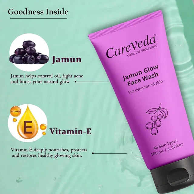 CareVeda Jamun Glow Face Wash with Vitamin E โ Oil Control & Radiant Skin Cleanser (100ml)
