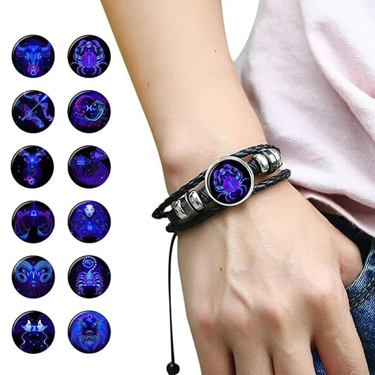 CosmoBand™ 12 Zodiac Leather Bracelet | Premium Adjustable Astrology Charm Wristband