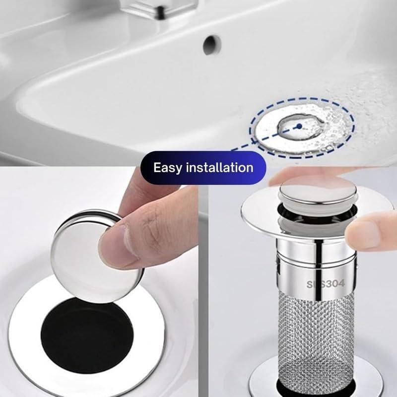 Universal Pop-Up Sink Drain Strainer | Stainless Steel Anti-Clog Hair Catcher | Easy Install Drain Stopper