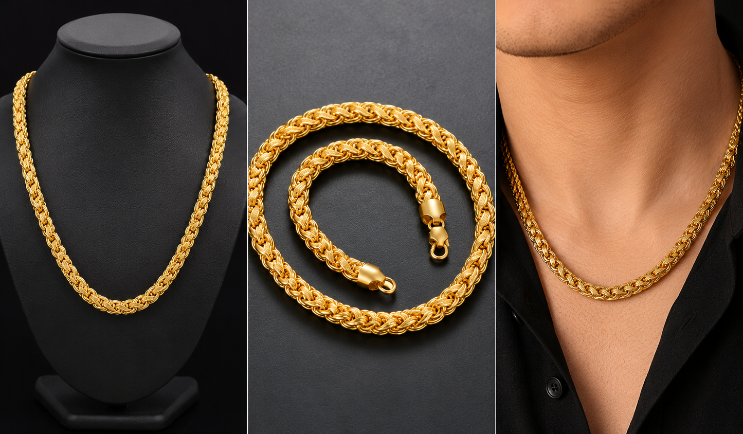 ShipCard™ Premium Gold Plated Byzantine Chain Necklace | Luxury Men's Fashion Jewelry