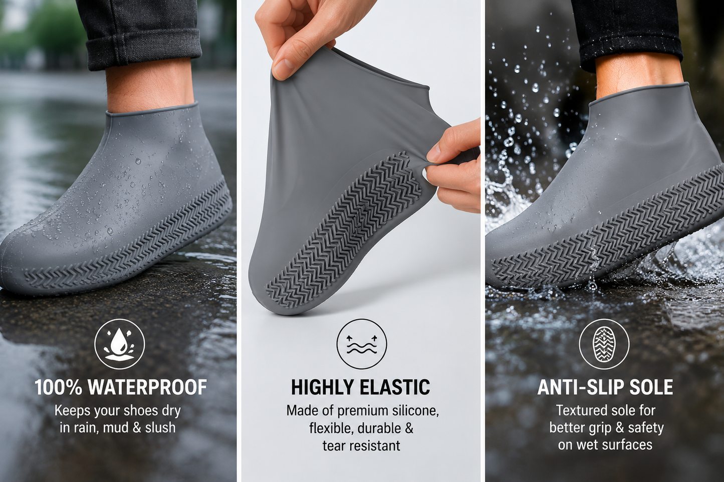 Premium Waterproof Silicone Shoe Covers | Reusable Anti-Slip Rain Shoe Protectors for Men & Women