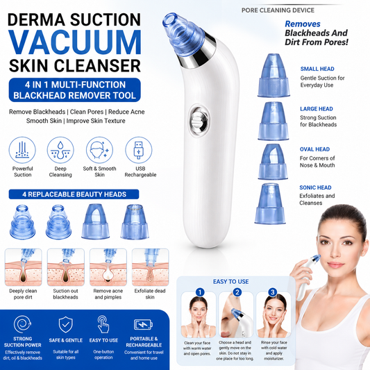 Derma Suction Vacuum Skin Cleanser | 4-in-1 USB Rechargeable Blackhead Remover & Deep Pore Cleaner