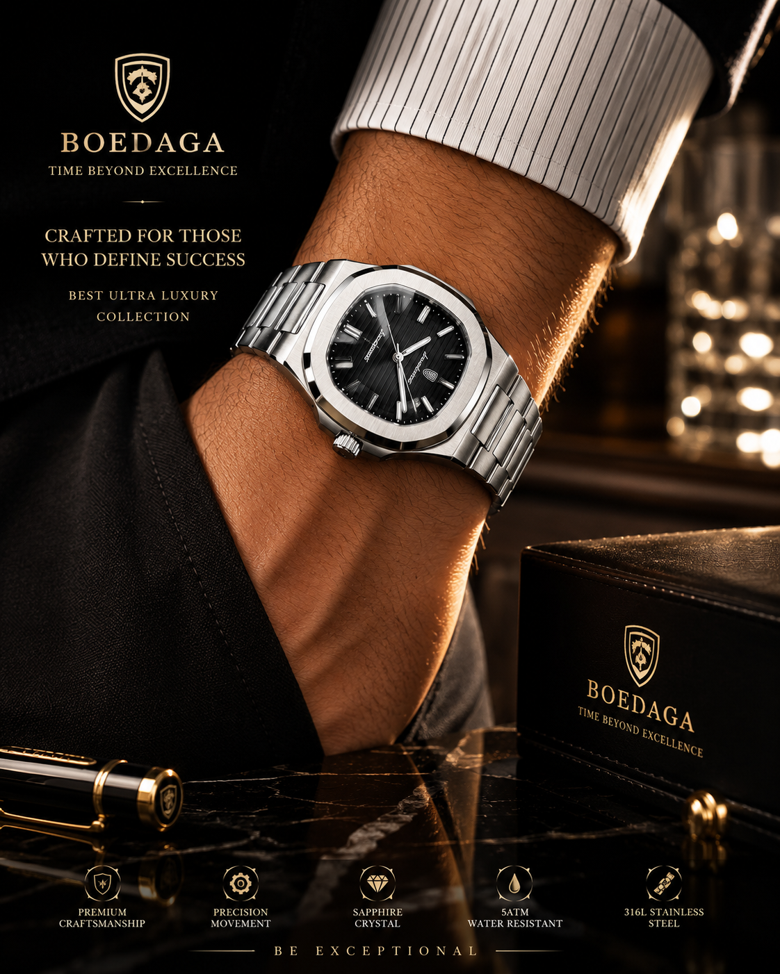These are written in the premium style commonly seen in luxury watch advertising and are suitable for posters, websites, and social media campaigns.
