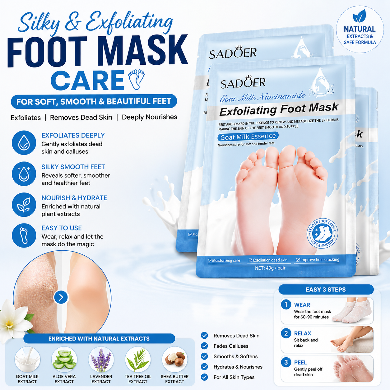 Silky & Exfoliating Foot Mask | Removes Dead Skin, Repairs Cracked Heels & Softens Feet