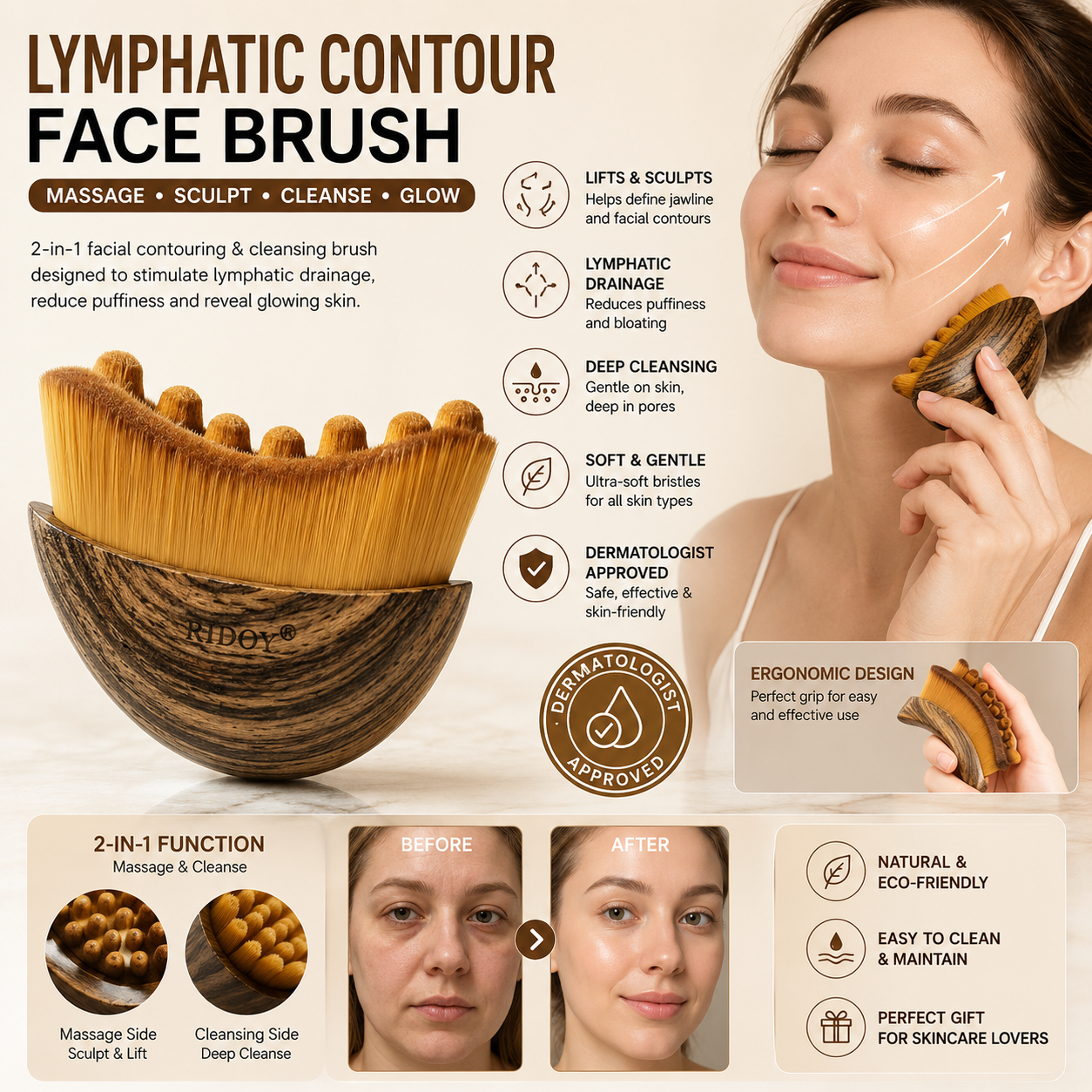 Premium Lymphatic Contour Face Brush – Lift, Sculpt & Glow Naturally