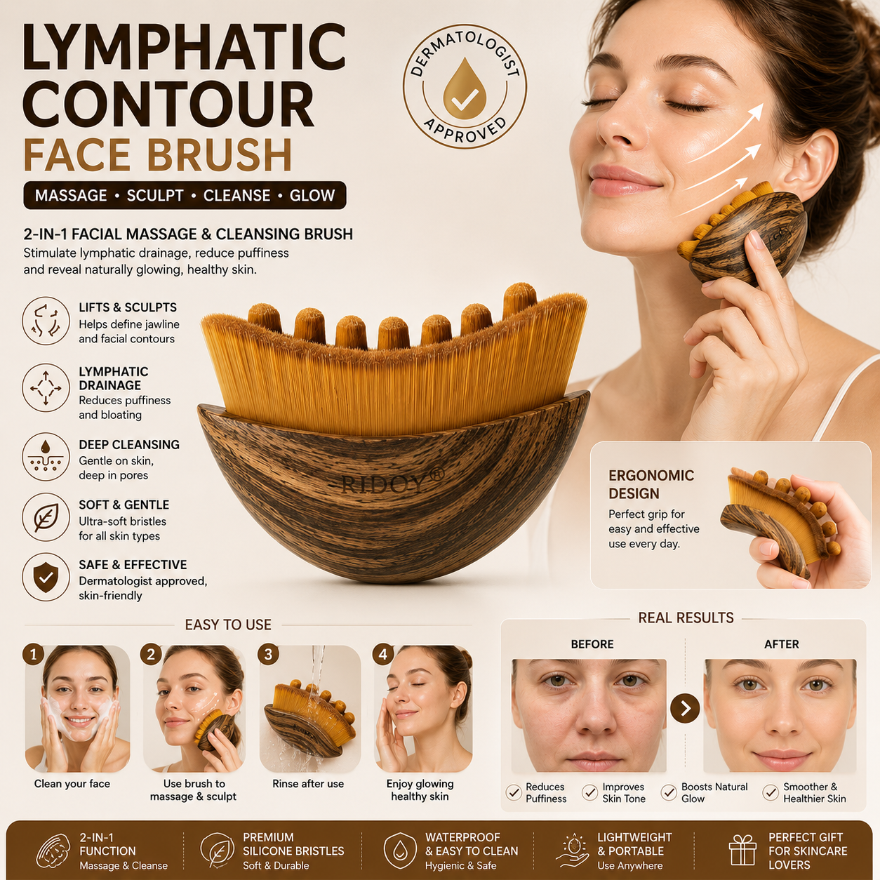 Premium Lymphatic Contour Face Brush – Lift, Sculpt & Glow Naturally