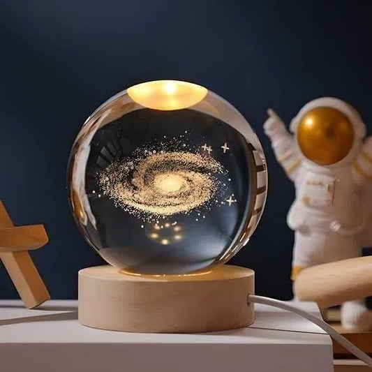 3D Galaxy Crystal Ball LED Night Light – 16 Colors, 4 Lighting Modes with Wooden Base & Remote Control