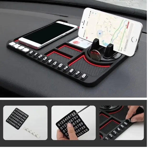 Universal Car Dashboard Anti-Slip Phone Holder & Parking Number Display Mat