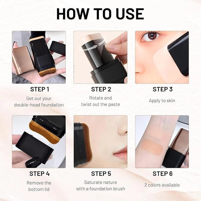 2-in-1 Foundation Stick with Built-in Blending Brush – Full Coverage, Smooth & Natural Finish