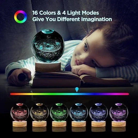 3D Galaxy Crystal Ball LED Night Light – 16 Colors, 4 Lighting Modes with Wooden Base & Remote Control