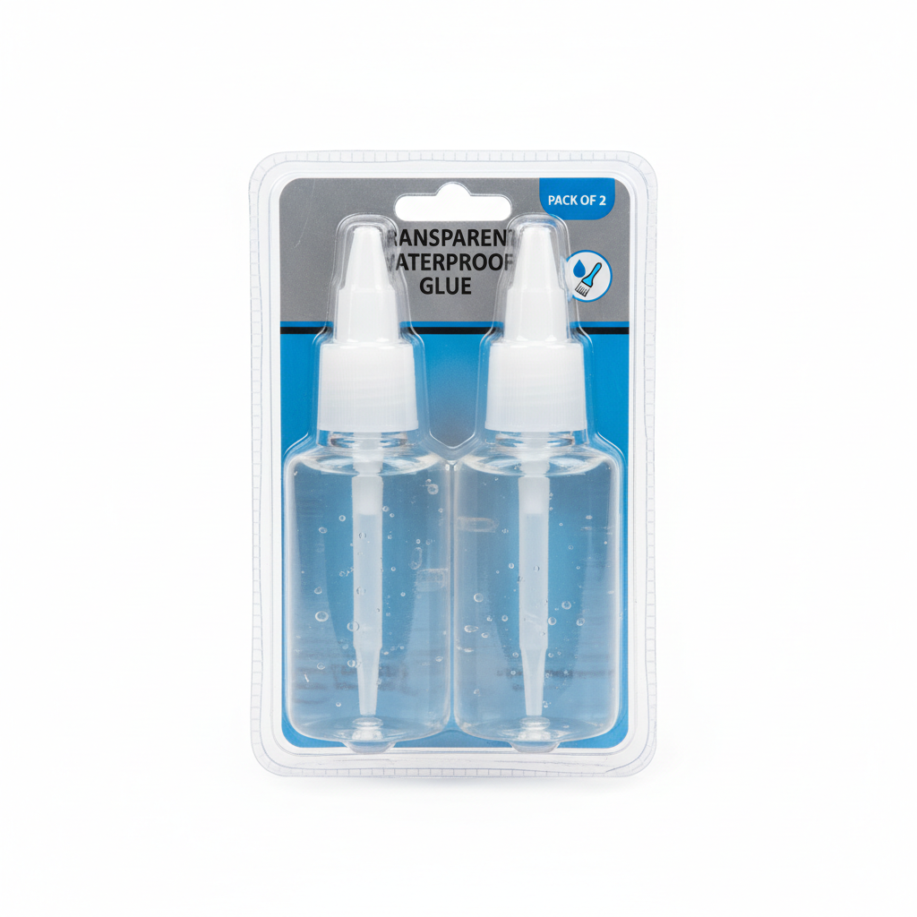 Transparent Waterproof Glue Plus Brush (Pack of 2) | Ultra Strong Multi-Purpose Adhesive for Glass, Ceramic, Wood, Metal & More